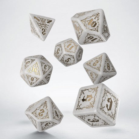 Bloodsucker Dice Set: Immortal - seven white polyhedral dice with gold engraving